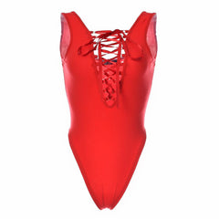 Lace Up Bodysuit Summer V Neck